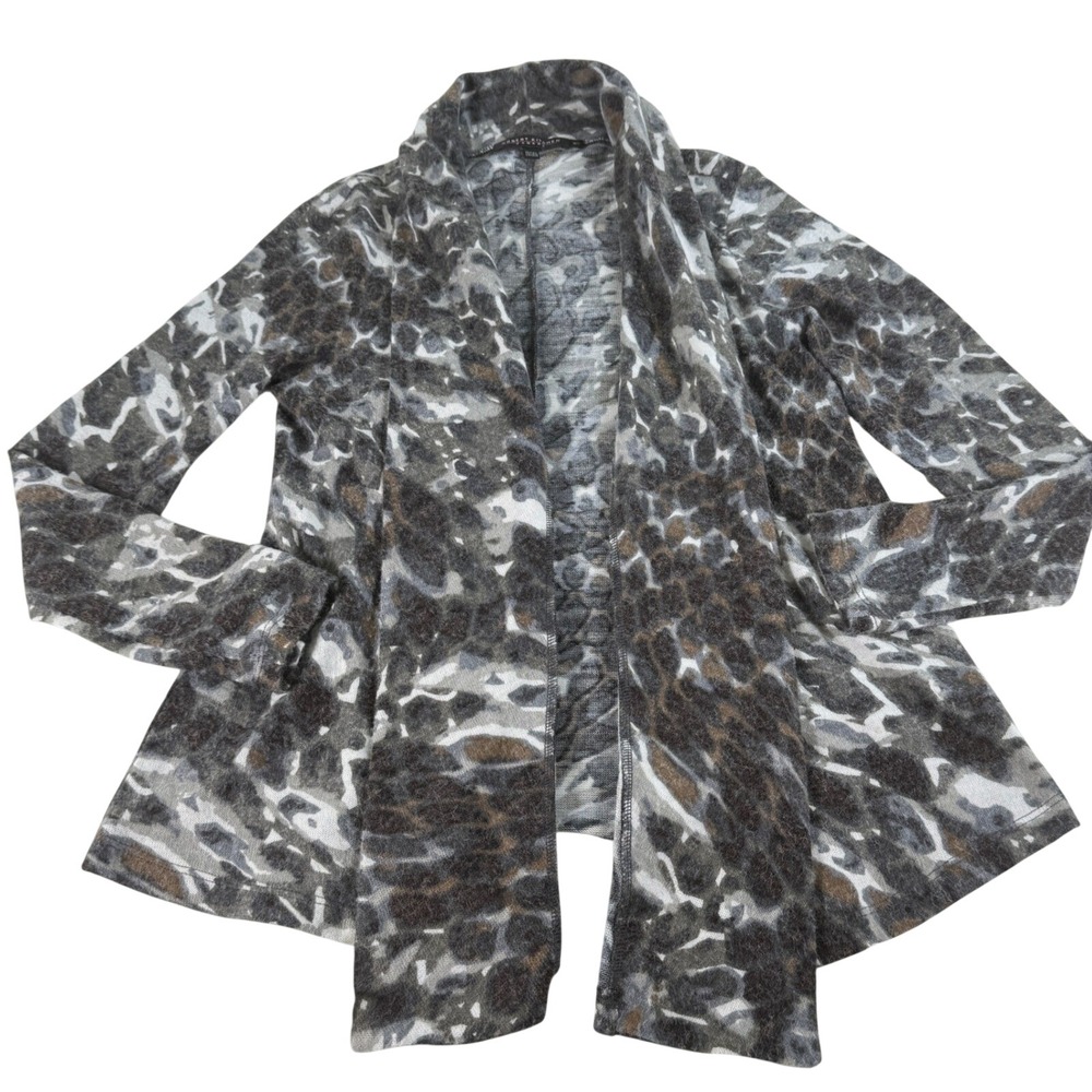 Robert Kitchen Canada Animal Print Open Front Cardigan Wool Blend XS Boho Retro
